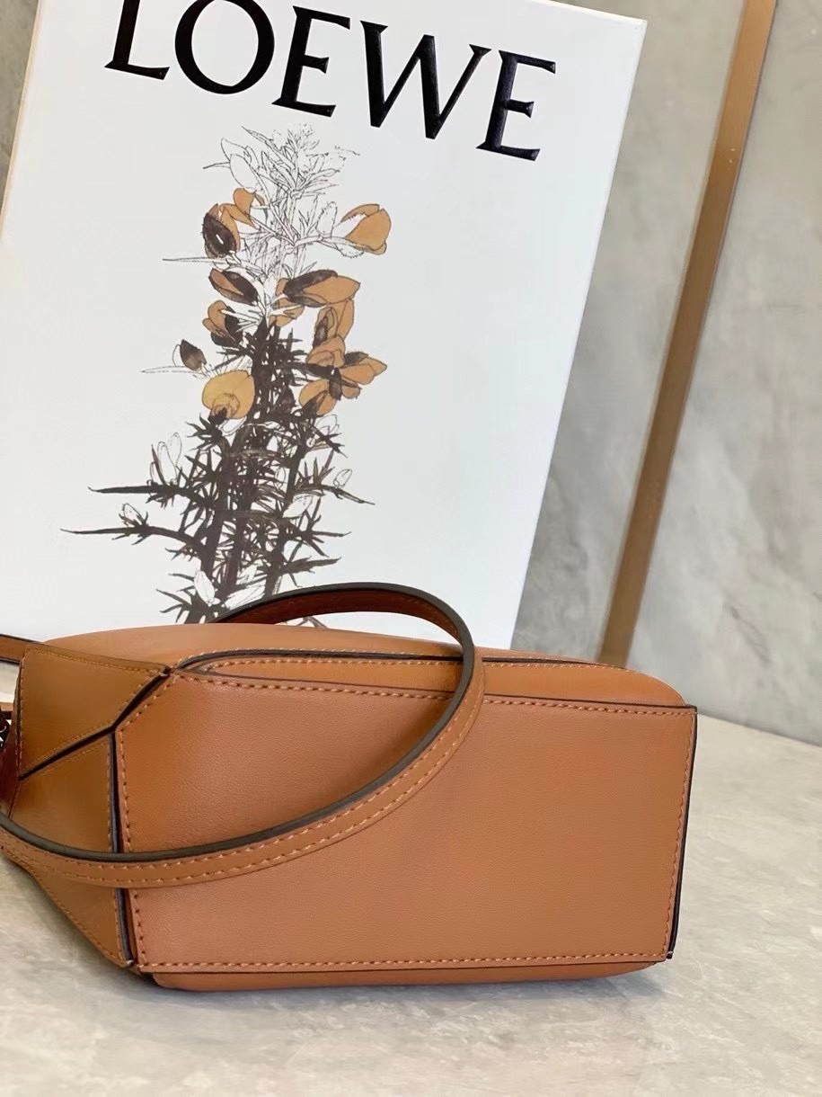 Loewe Mini Puzzle Bag In Brown Calfskin Leather