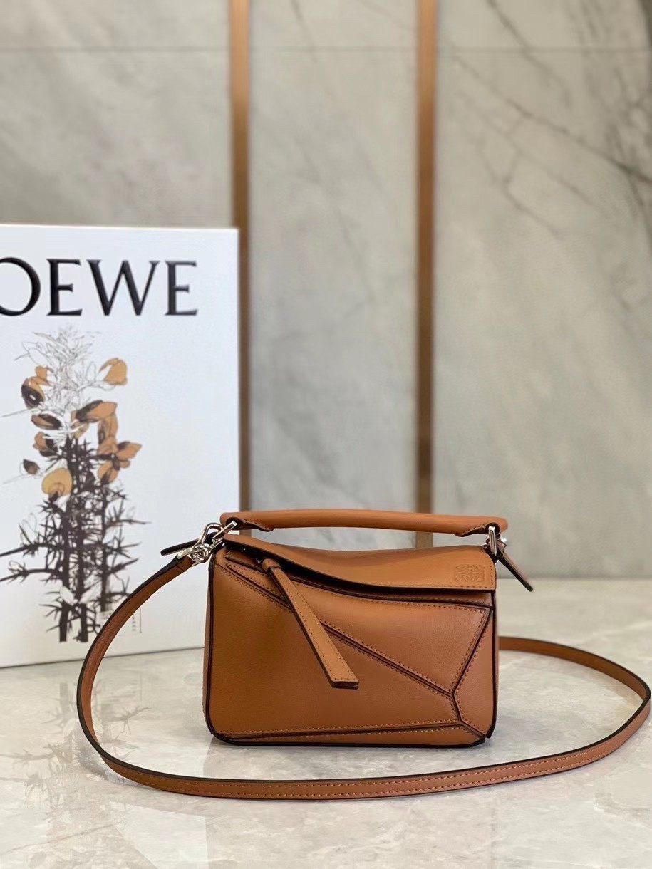 Loewe Mini Puzzle Bag In Brown Calfskin Leather