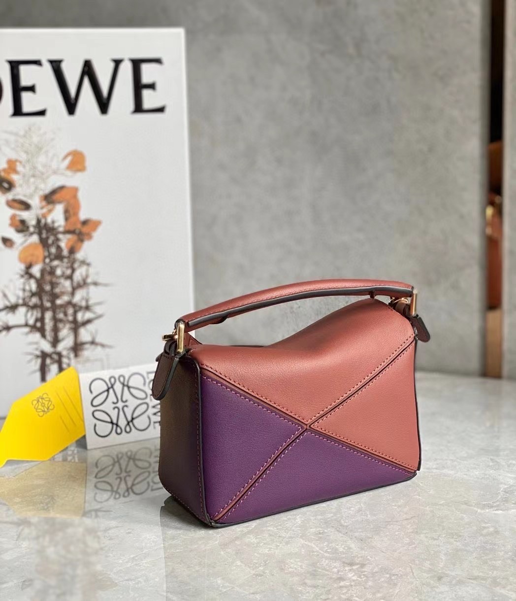 Loewe Puzzle Mini Bag In Purple/Caramel/Blossom Calfskin