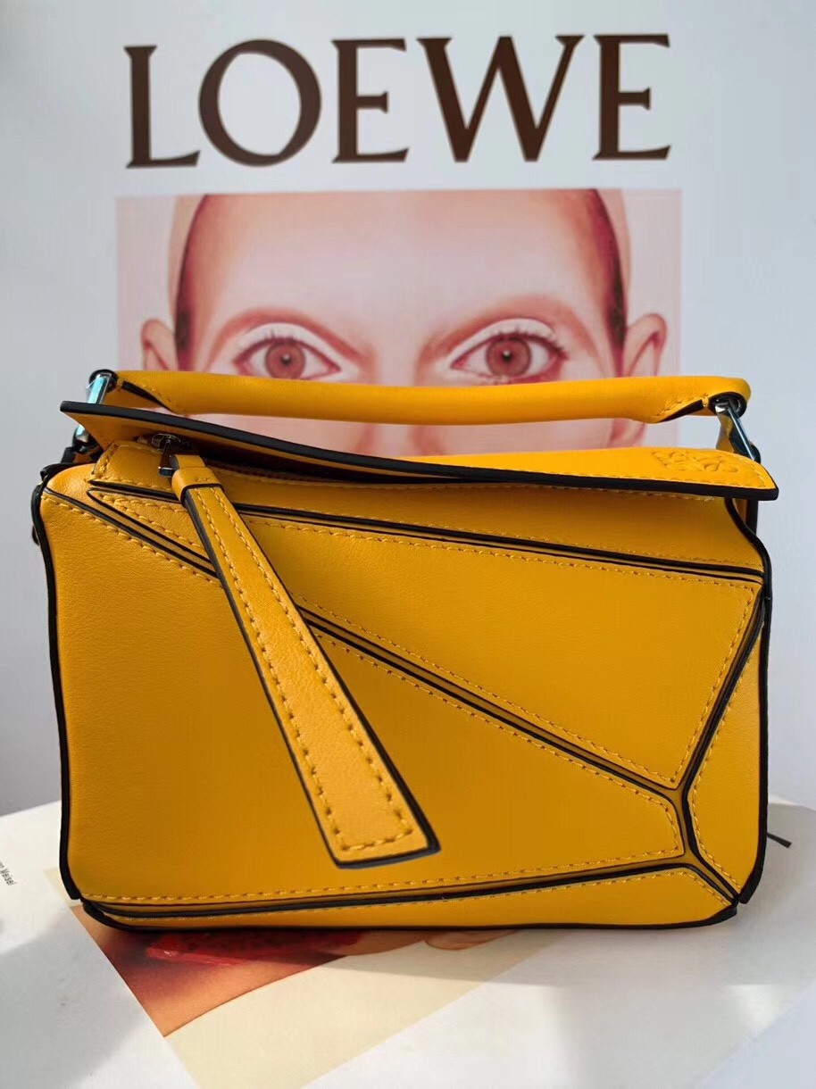 Loewe Mini Puzzle Bag In Yellow Calfskin Leather