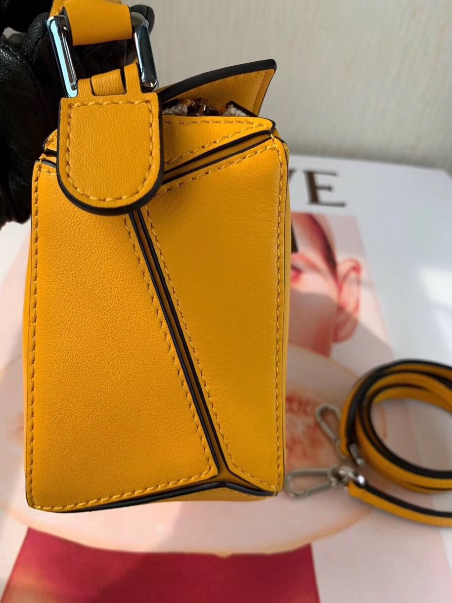 Loewe Mini Puzzle Bag In Yellow Calfskin Leather