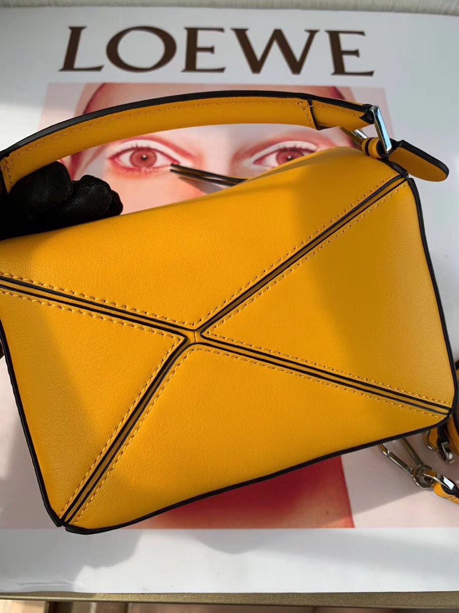 Loewe Mini Puzzle Bag In Yellow Calfskin Leather