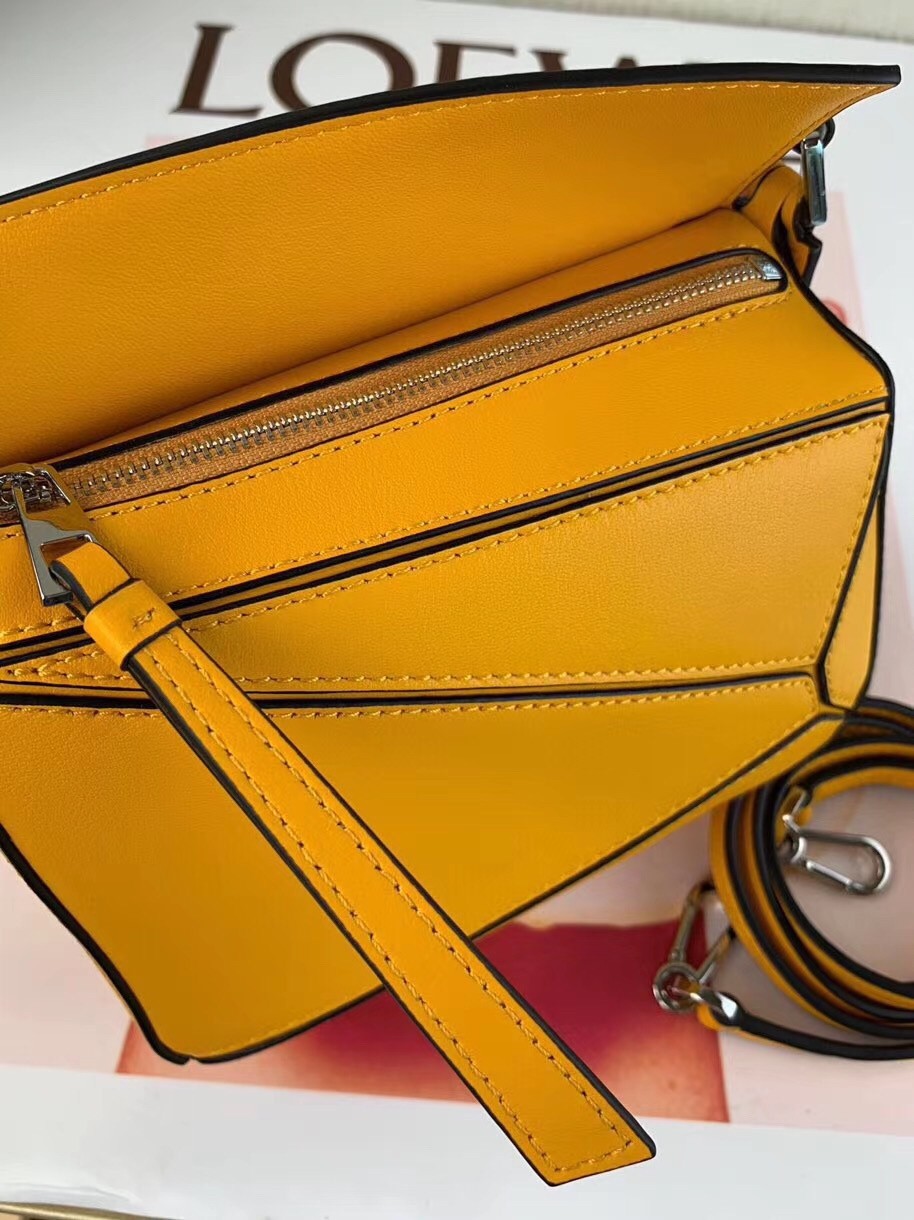 Loewe Mini Puzzle Bag In Yellow Calfskin Leather