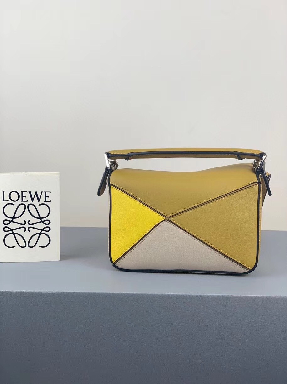 Loewe Mini Puzzle Bag In Ochre/White/Yellow Calfskin