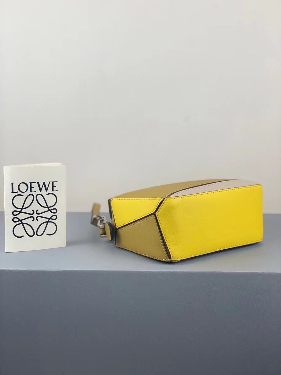 Loewe Mini Puzzle Bag In Ochre/White/Yellow Calfskin