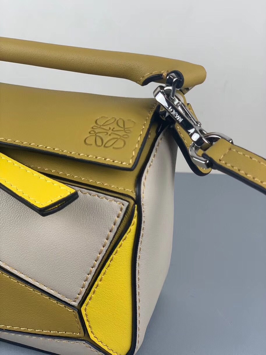 Loewe Mini Puzzle Bag In Ochre/White/Yellow Calfskin