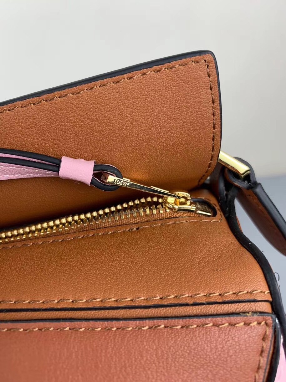 Loewe Mini Puzzle Bag In Brown/Camel/Pink Calfskin