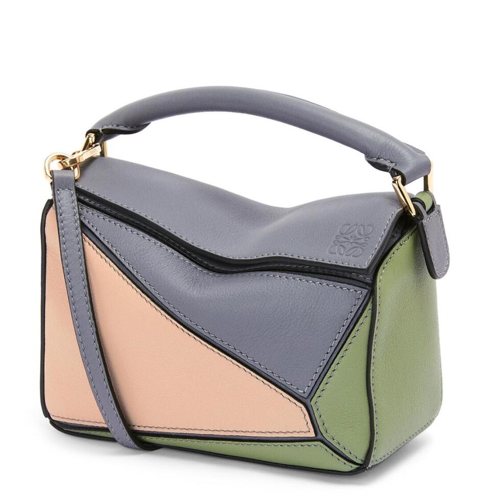 Loewe Puzzle Mini Bag In Asphalt Grey/Nude/Green Calfskin