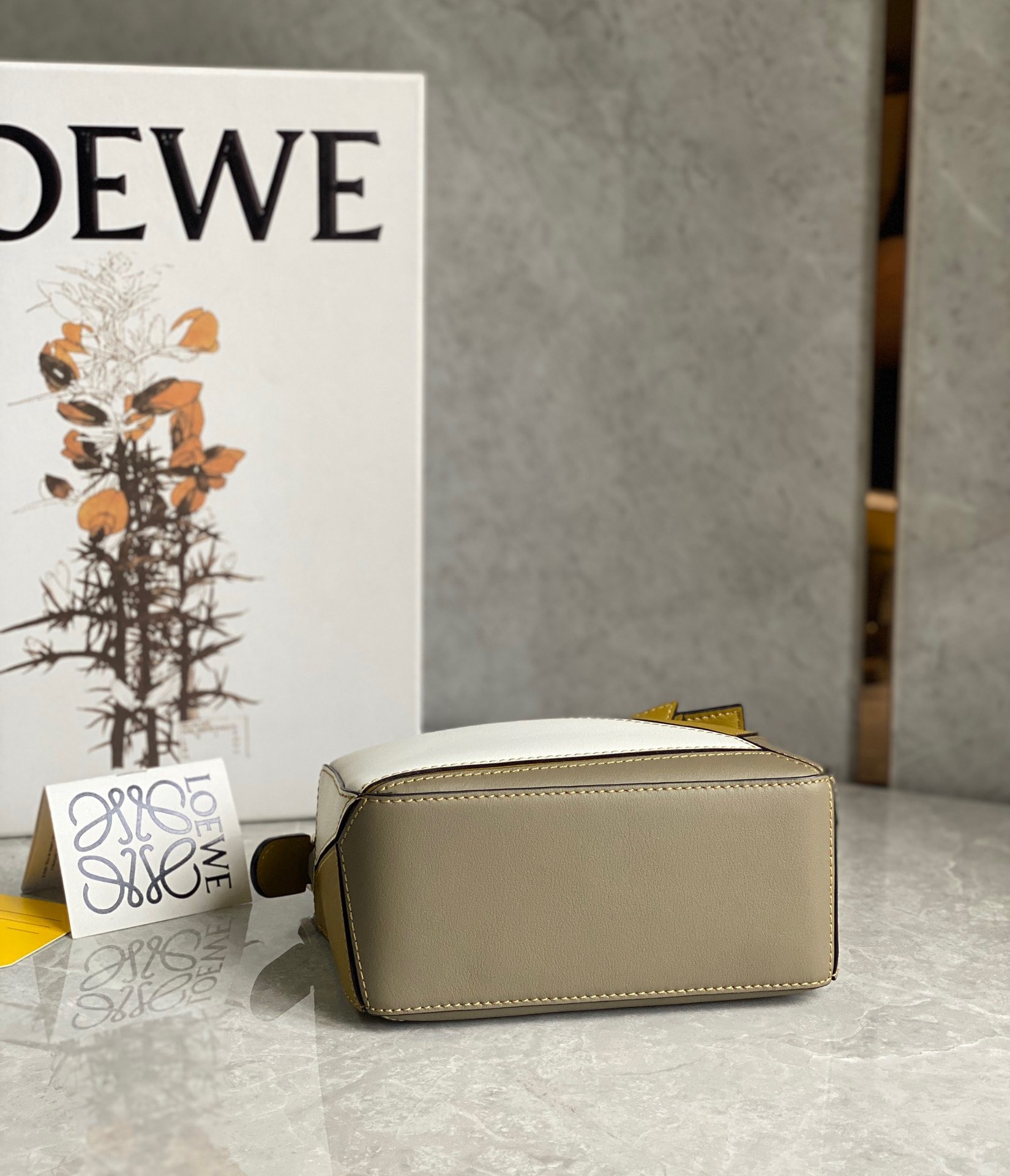 Loewe Puzzle Mini Bag In Ochre/White/Taupe Calfskin