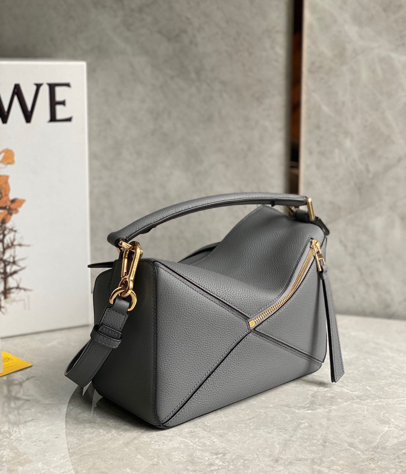 Loewe Puzzle Small Bag In Asphalt Grey Grained Leather