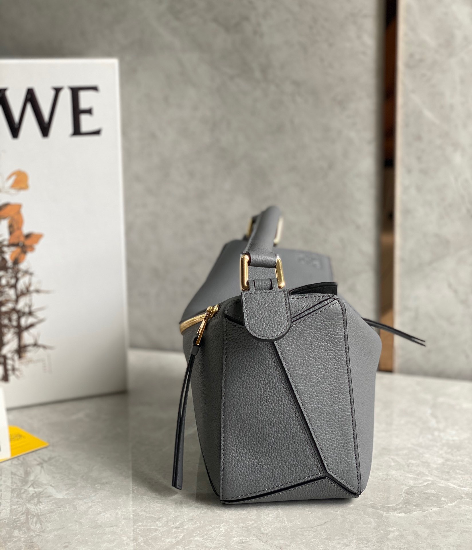 Loewe Puzzle Small Bag In Asphalt Grey Grained Leather