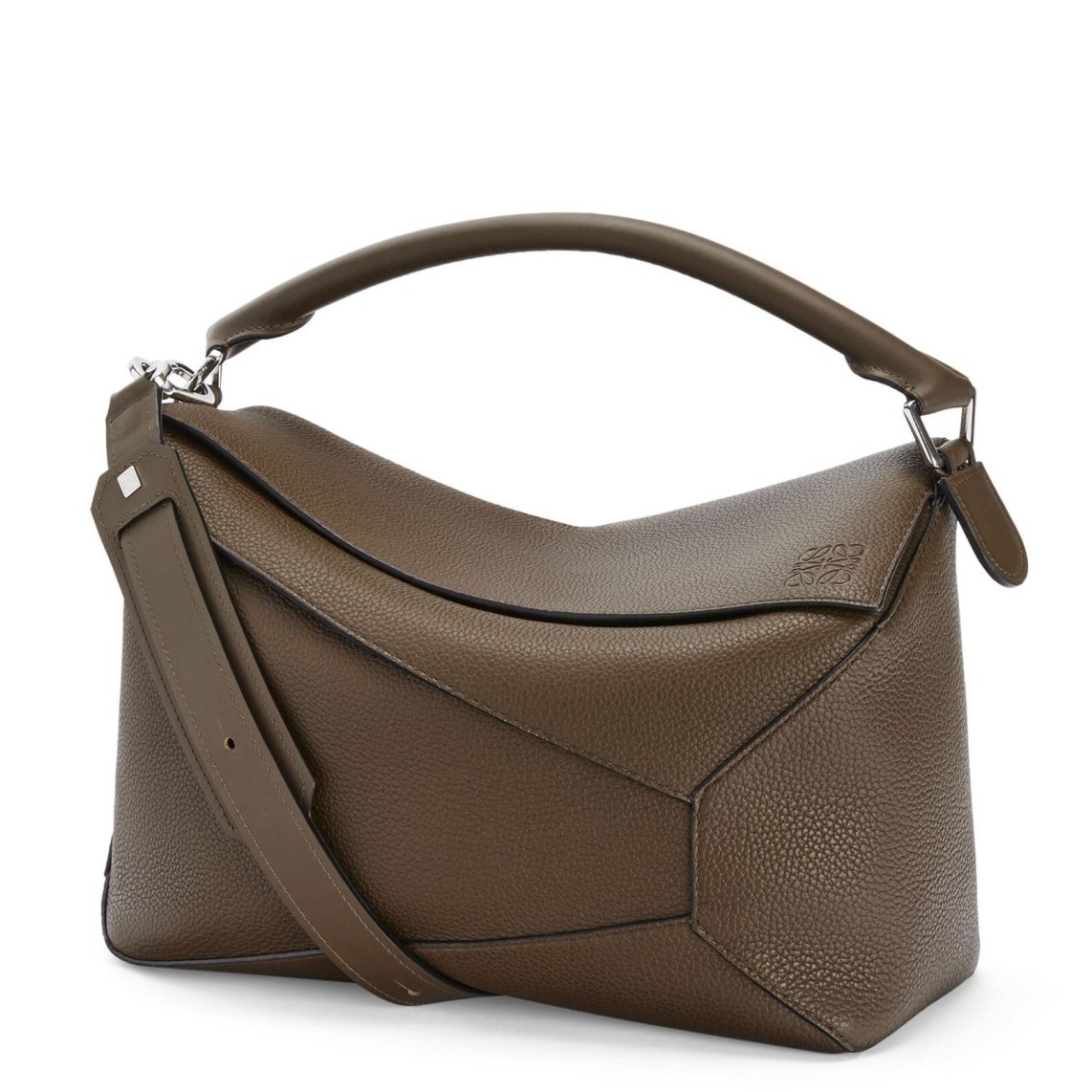 Loewe Large Puzzle Bag In Khaki Grained Leather