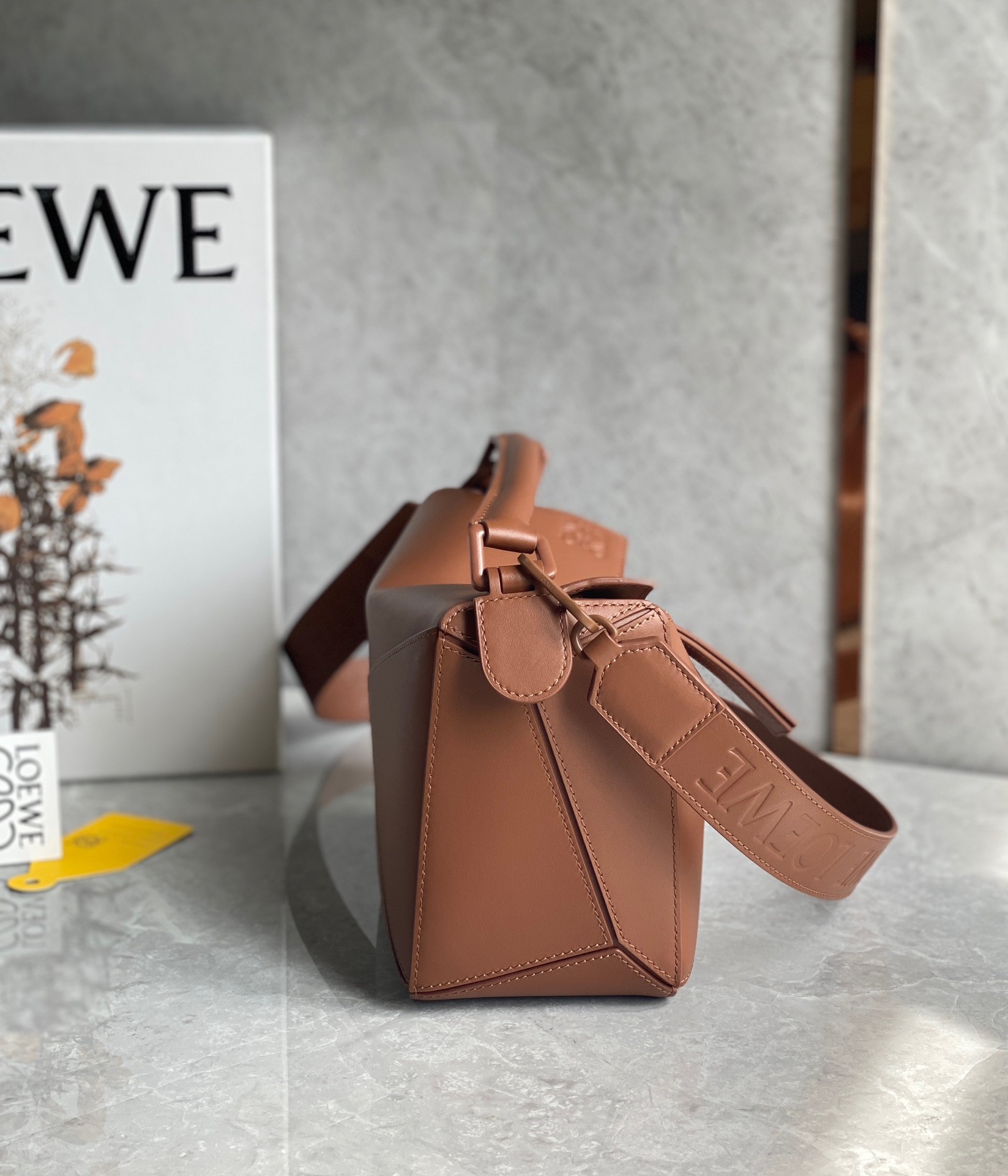 Loewe Puzzle Small Bag In Brown Satin Calfskin