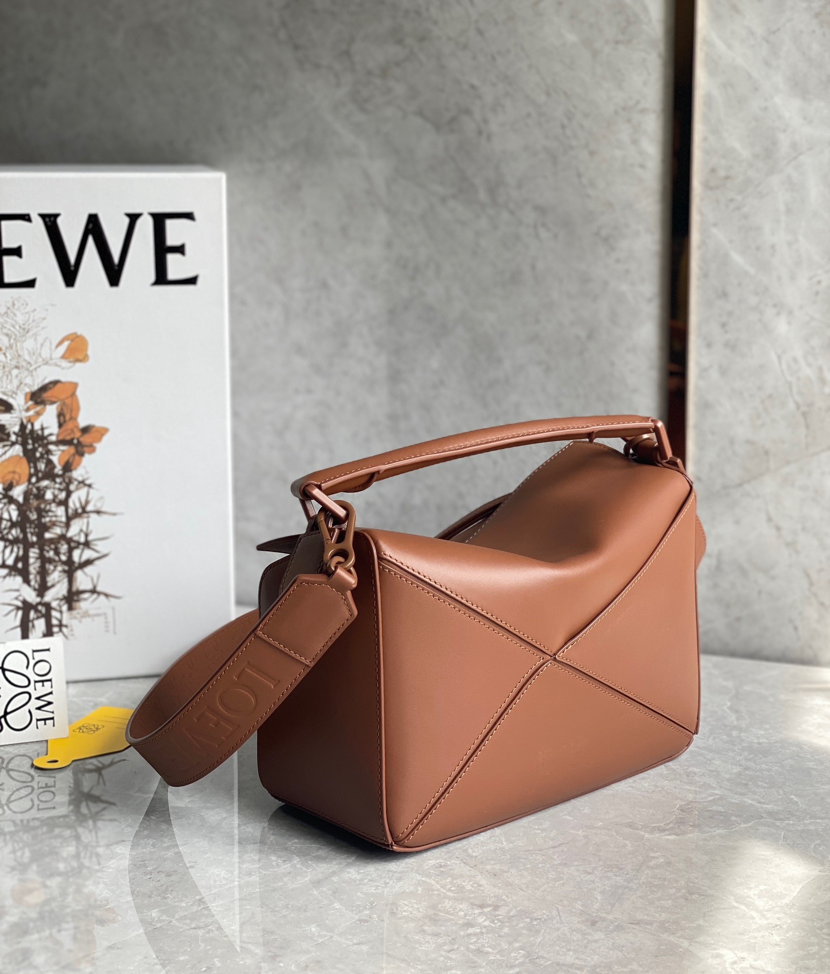 Loewe Puzzle Small Bag In Brown Satin Calfskin