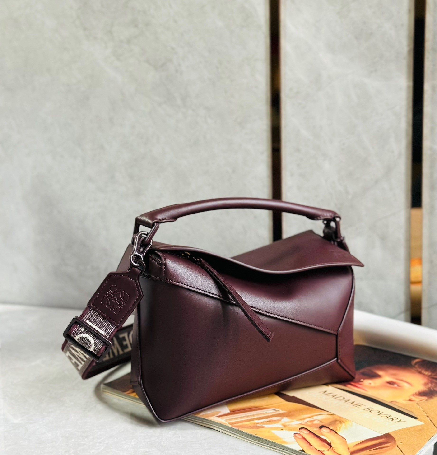 Loewe Puzzle Small Bag In Burgundy Satin Calfskin