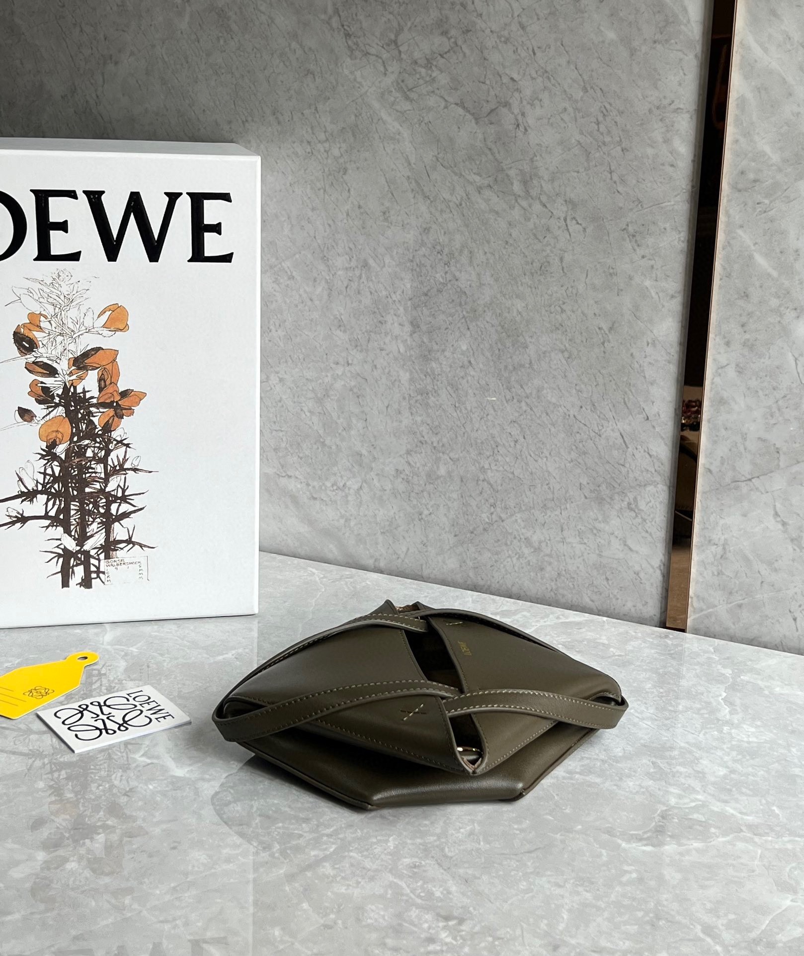 Loewe Mini Puzzle Fold Tote Bag in Dark Green Calfskin