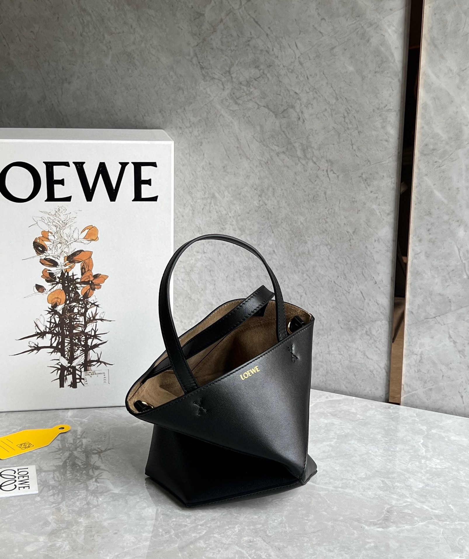 Loewe Mini Puzzle Fold Tote Bag in Black Calfskin