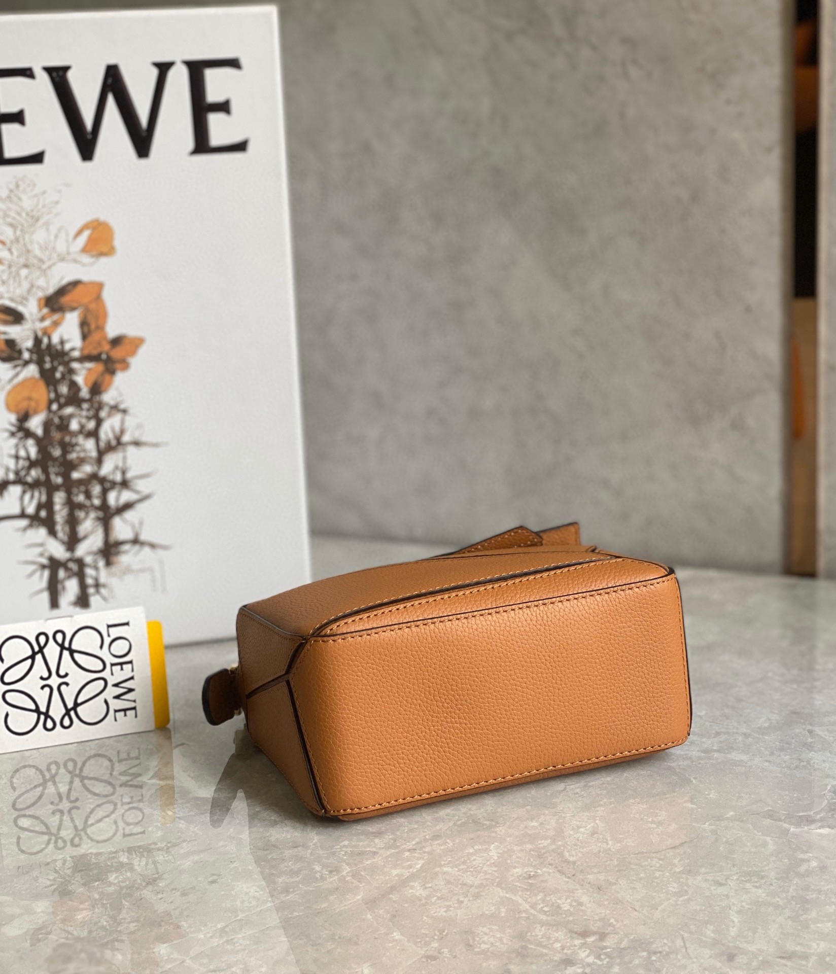 Loewe Puzzle Mini Bag In Brown Grained Calfskin