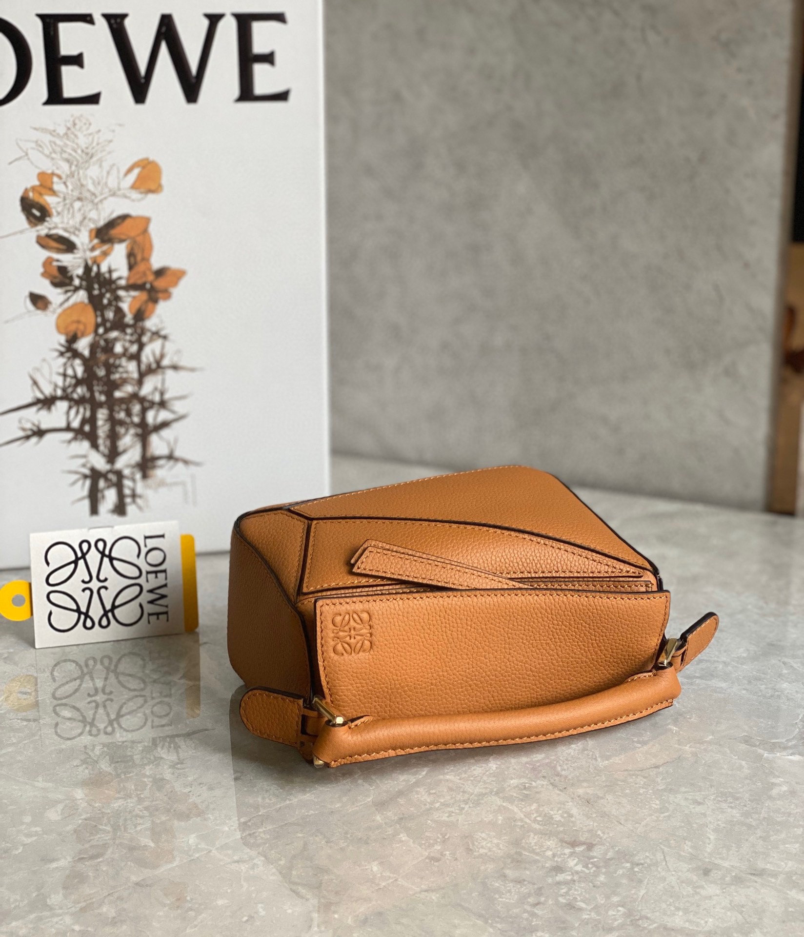 Loewe Puzzle Mini Bag In Brown Grained Calfskin