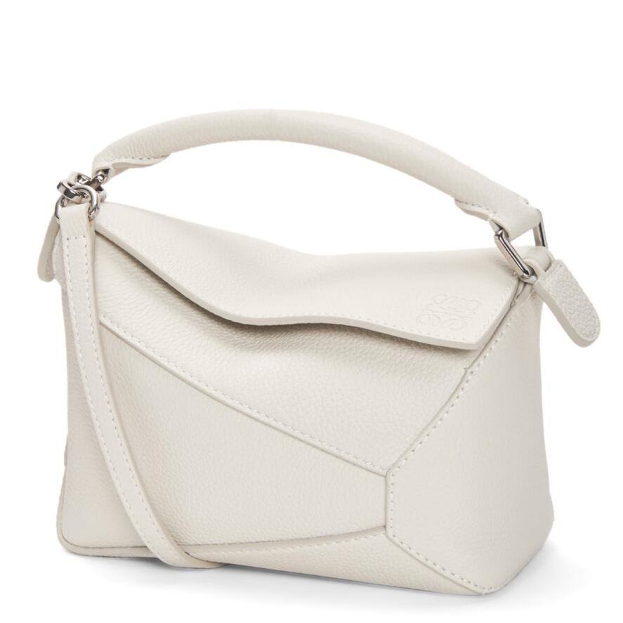 Loewe Puzzle Mini Bag In White Grained Calfskin