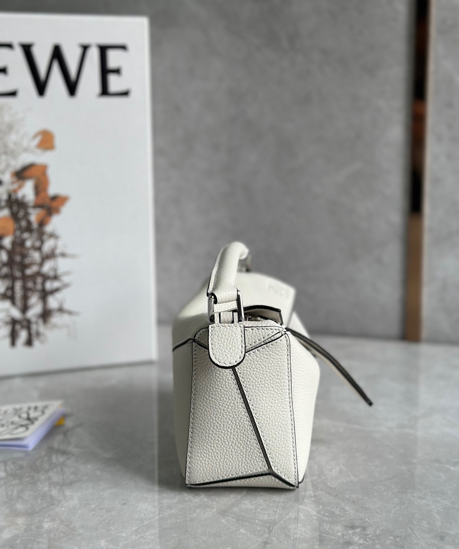 Loewe Puzzle Mini Bag In White Grained Calfskin