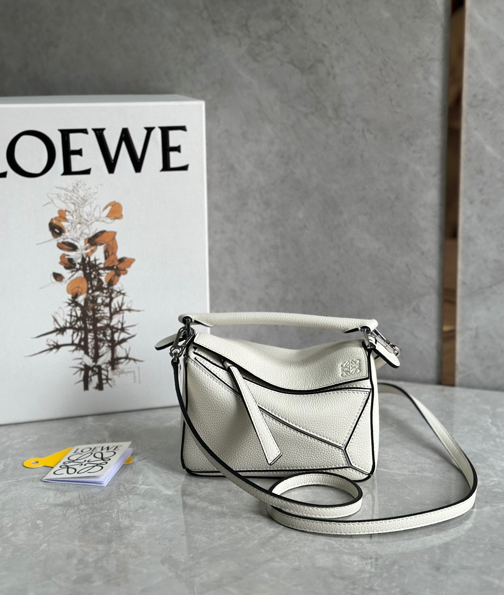 Loewe Puzzle Mini Bag In White Grained Calfskin