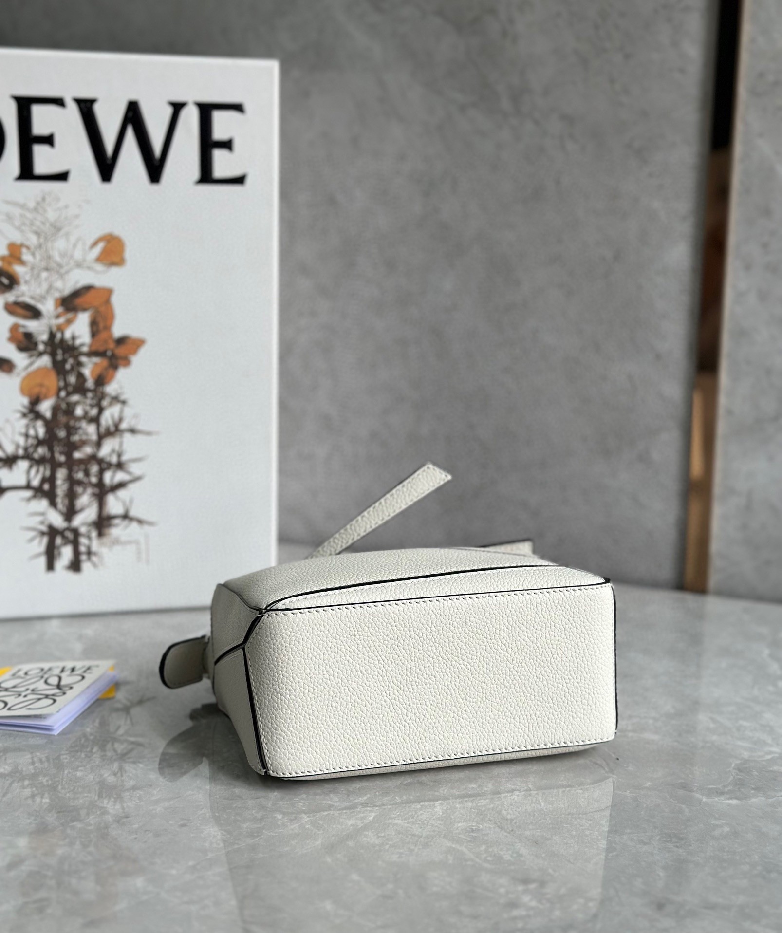 Loewe Puzzle Mini Bag In White Grained Calfskin