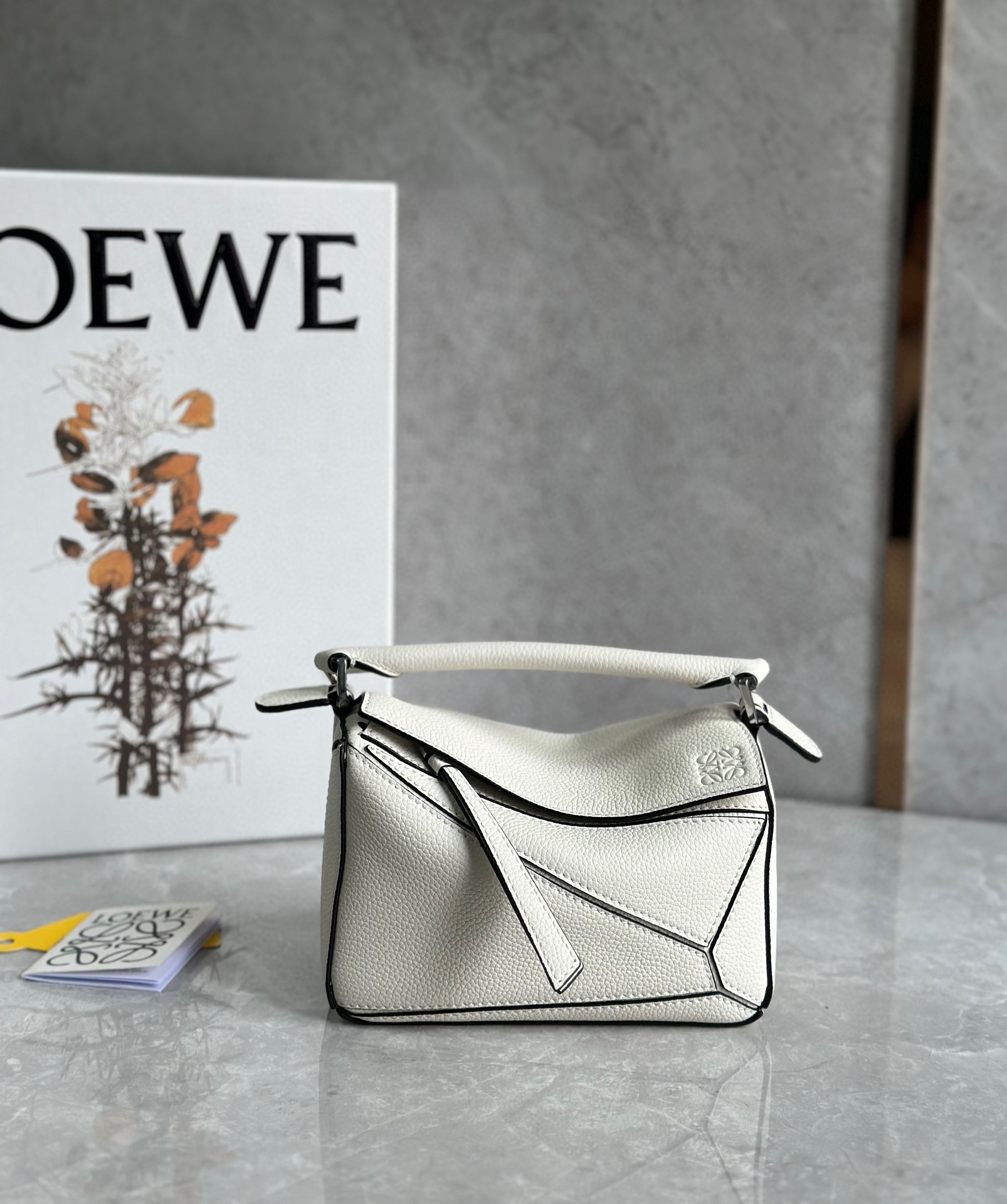 Loewe Puzzle Mini Bag In White Grained Calfskin