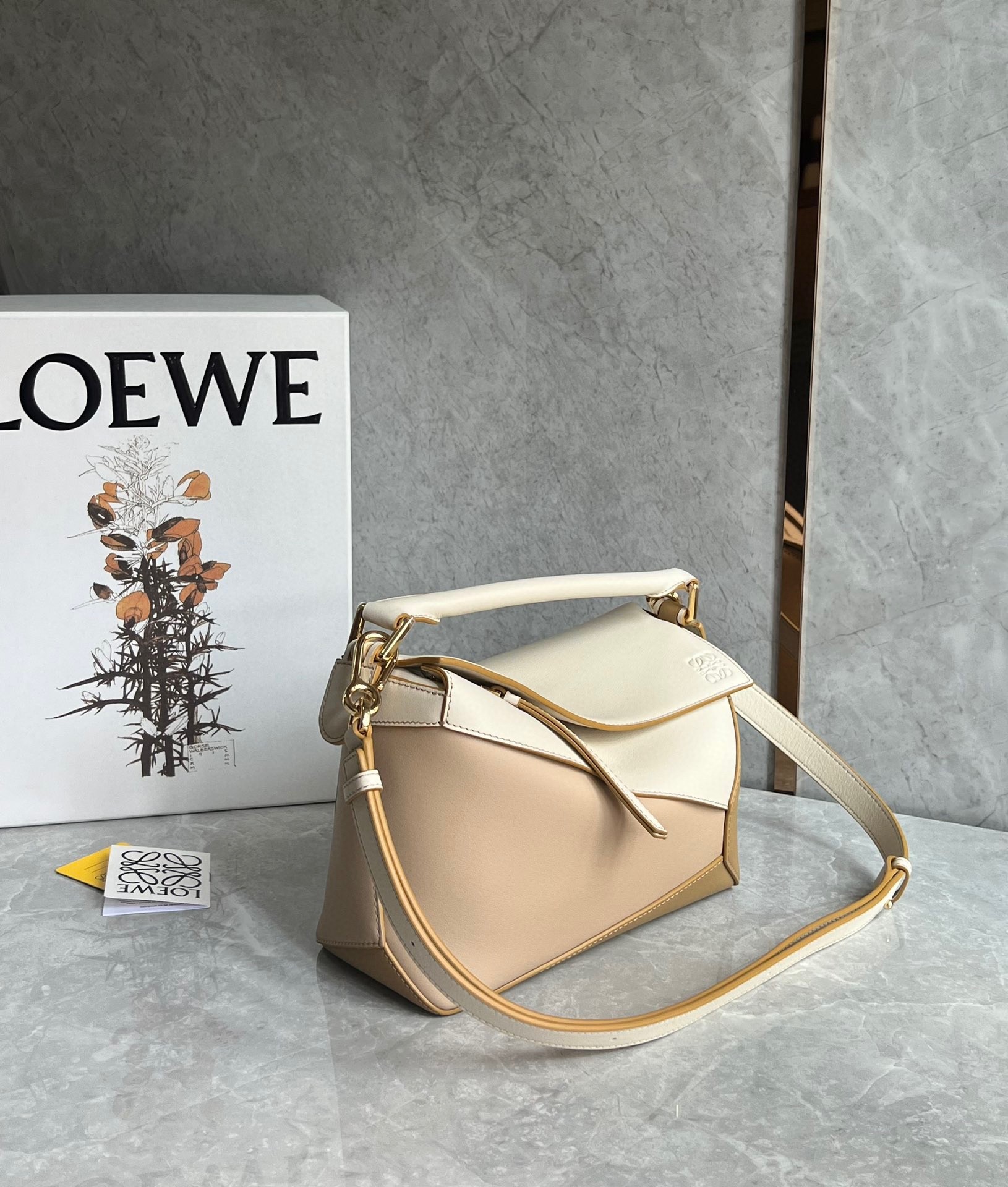 Loewe Puzzle Mini Bag in Multicolor Angora and Beige Calfskin