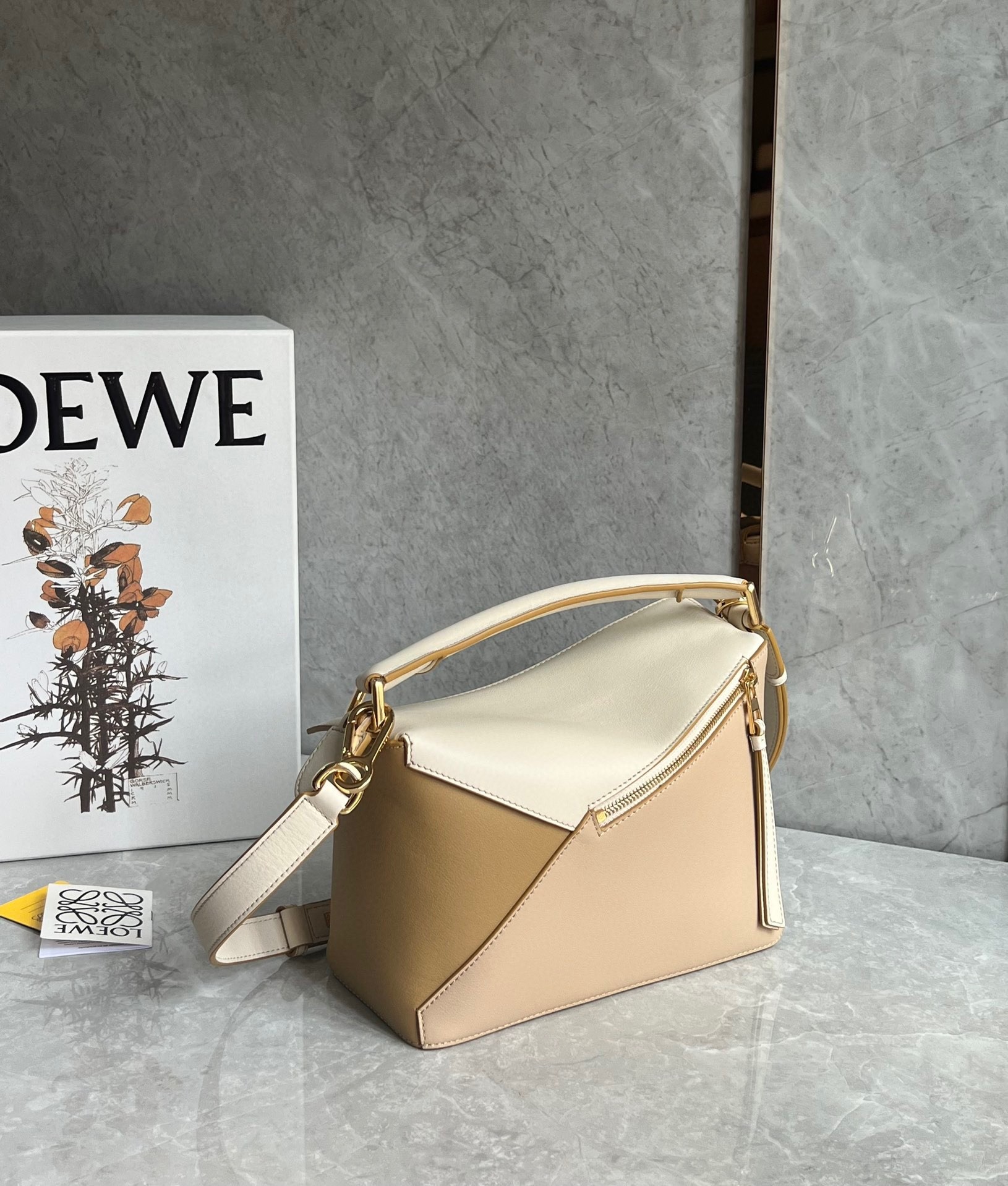 Loewe Puzzle Mini Bag in Multicolor Angora and Beige Calfskin