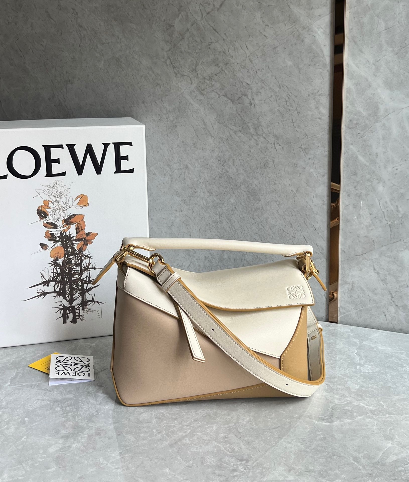 Loewe Puzzle Mini Bag in Multicolor Angora and Beige Calfskin