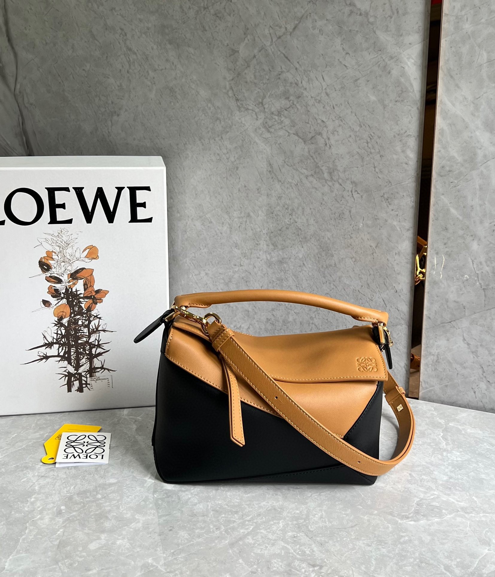 Loewe Puzzle Small Bag in Brown and Black Calfskin