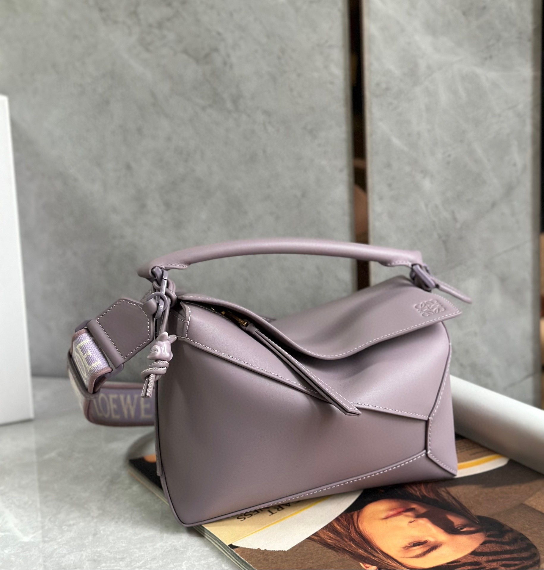 Loewe Puzzle Edge Small Bag In Pale Aubergine Satin Calfskin