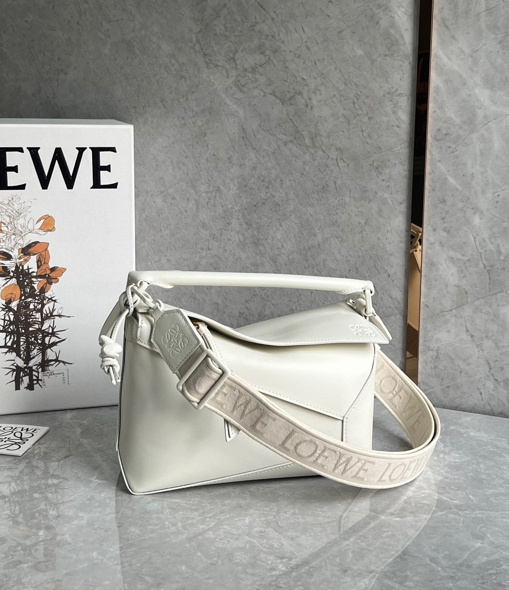 Loewe Puzzle Edge Small Bag In White Satin Calfskin