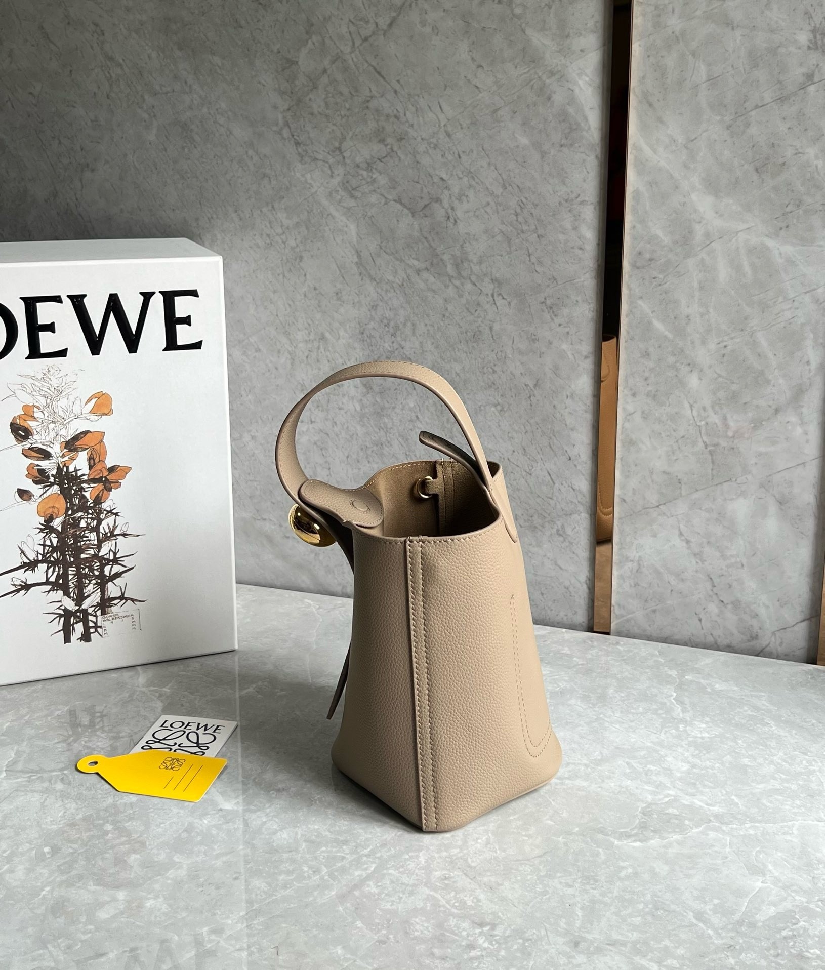 Loewe Mini Pebble Bucket Bag in Sand Grained Leather