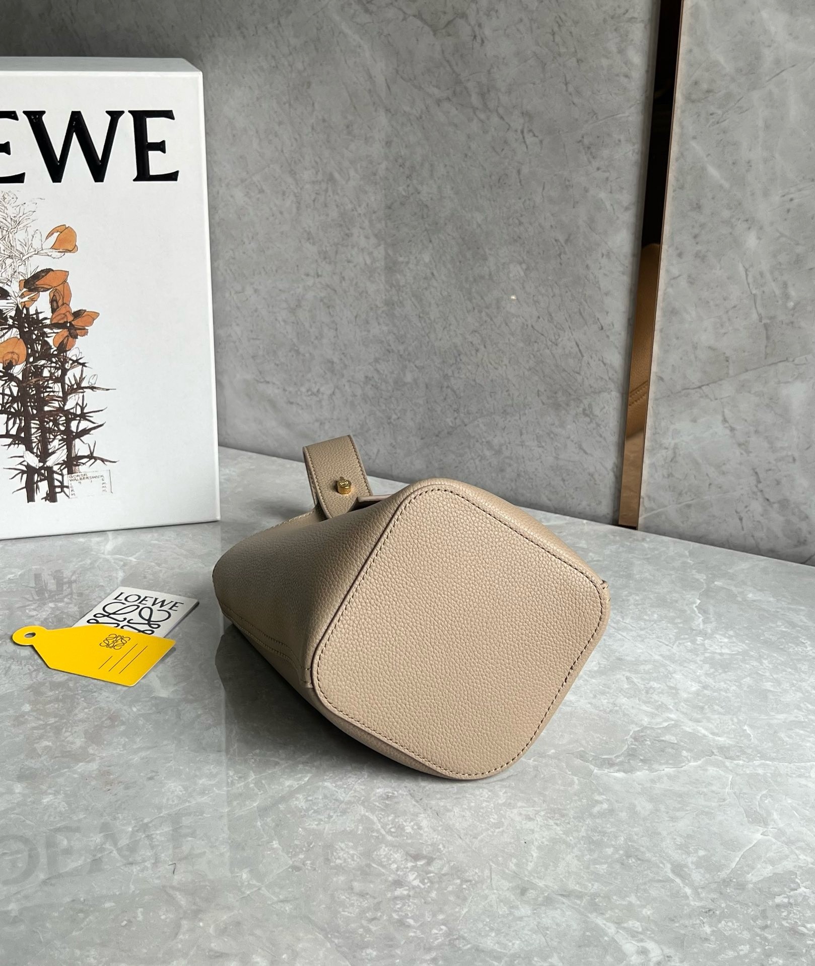 Loewe Mini Pebble Bucket Bag in Sand Grained Leather