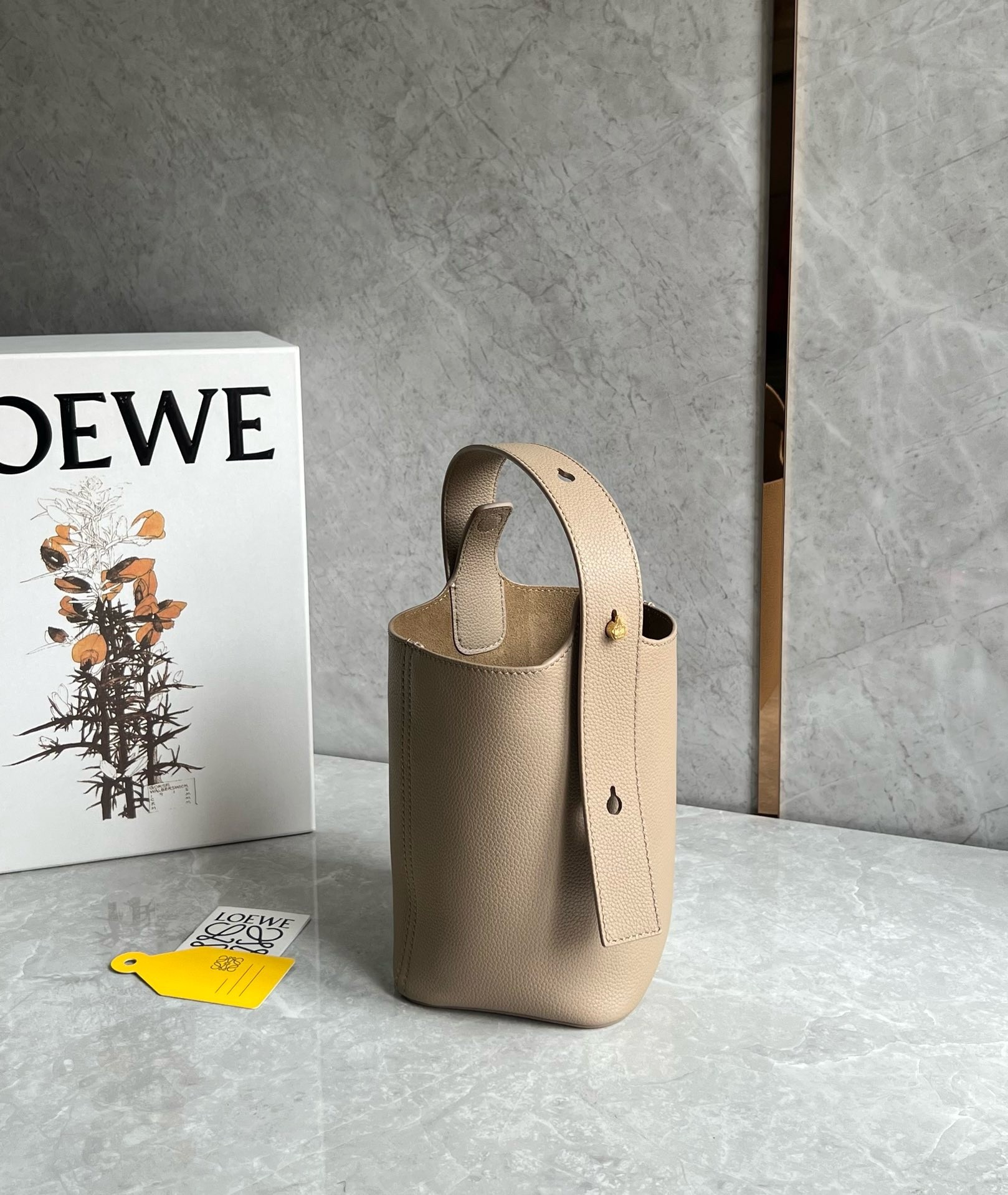 Loewe Mini Pebble Bucket Bag in Sand Grained Leather