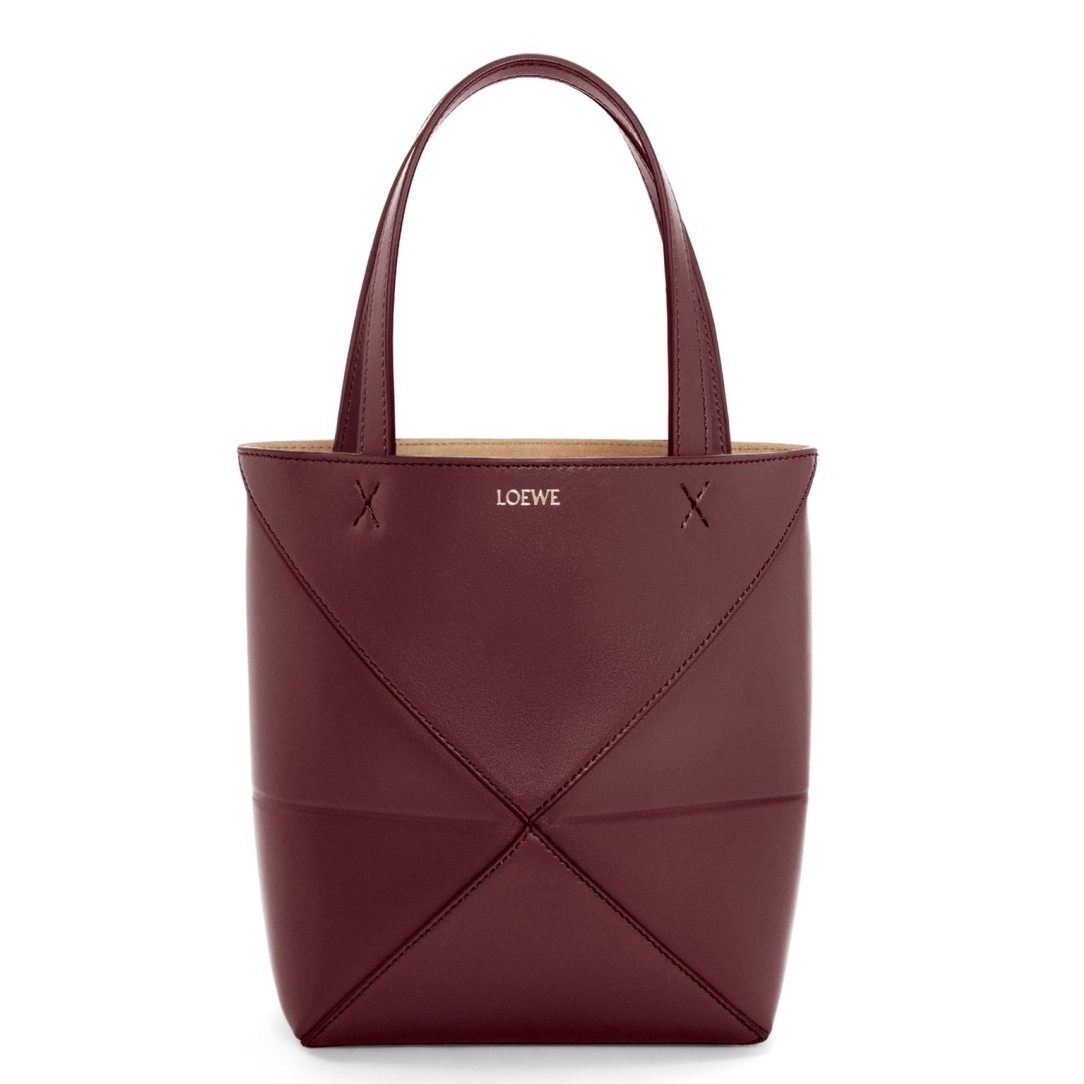 Loewe Mini Puzzle Fold Tote Bag in Bordeaux Calfskin