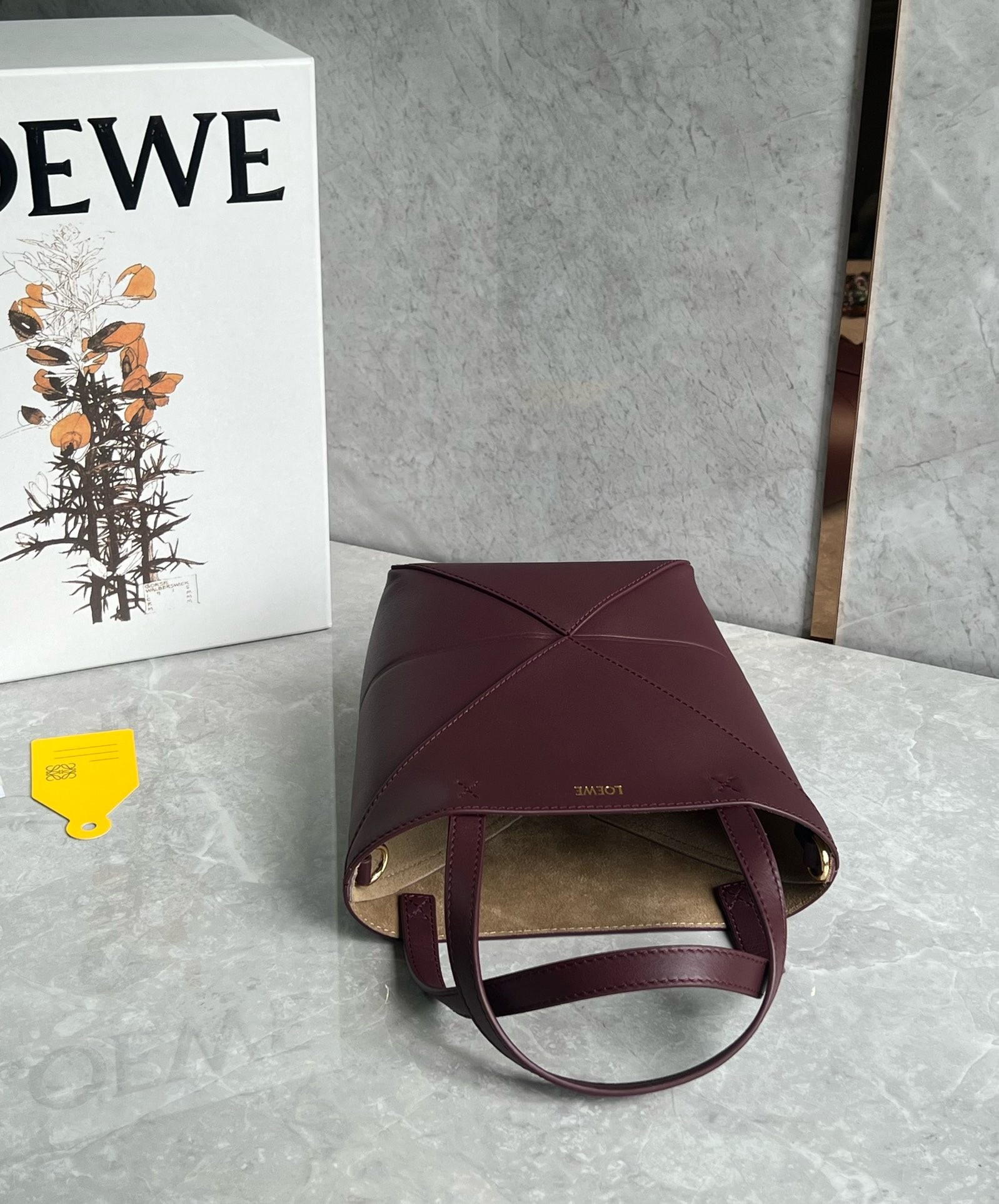 Loewe Mini Puzzle Fold Tote Bag in Bordeaux Calfskin