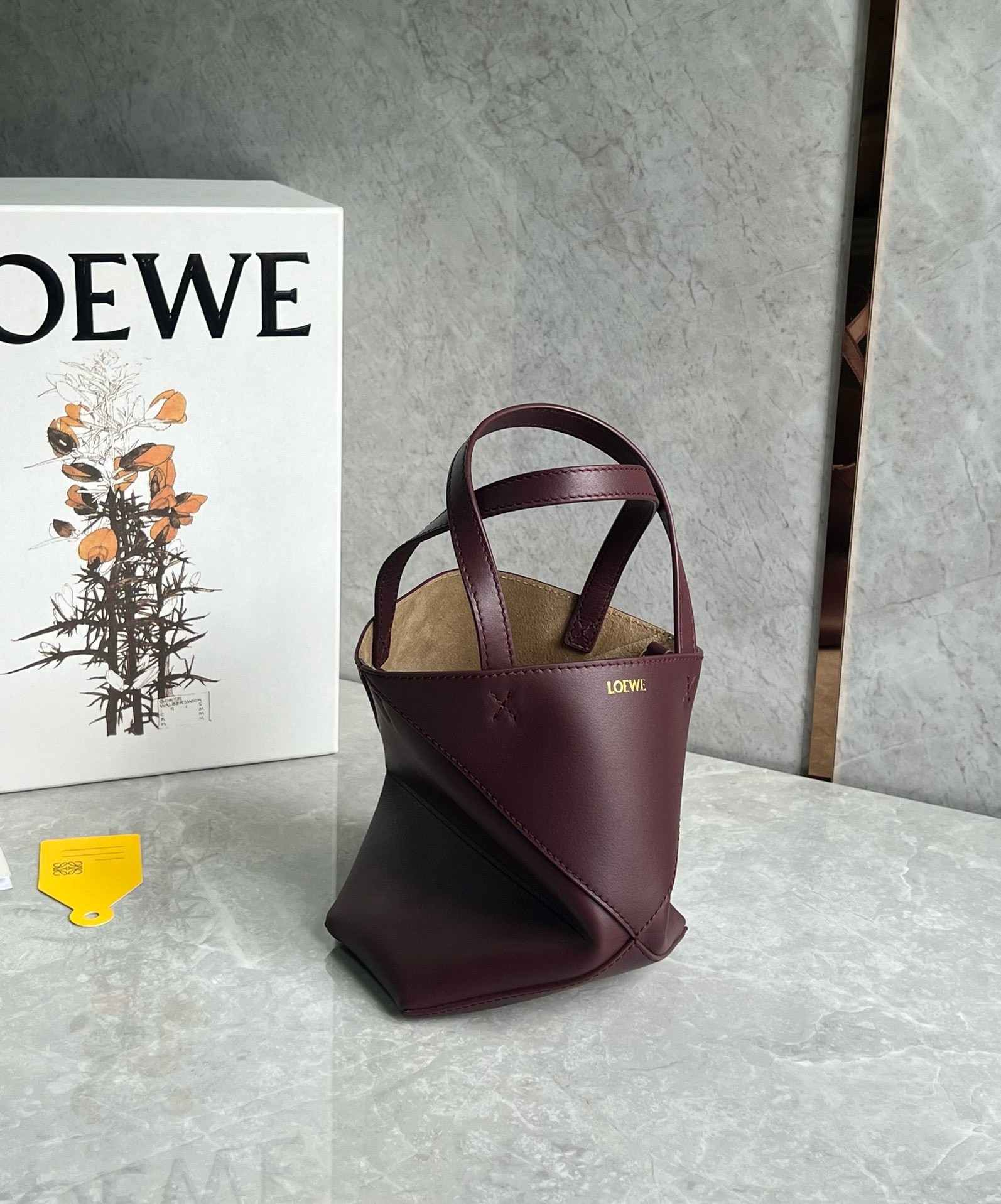 Loewe Mini Puzzle Fold Tote Bag in Bordeaux Calfskin