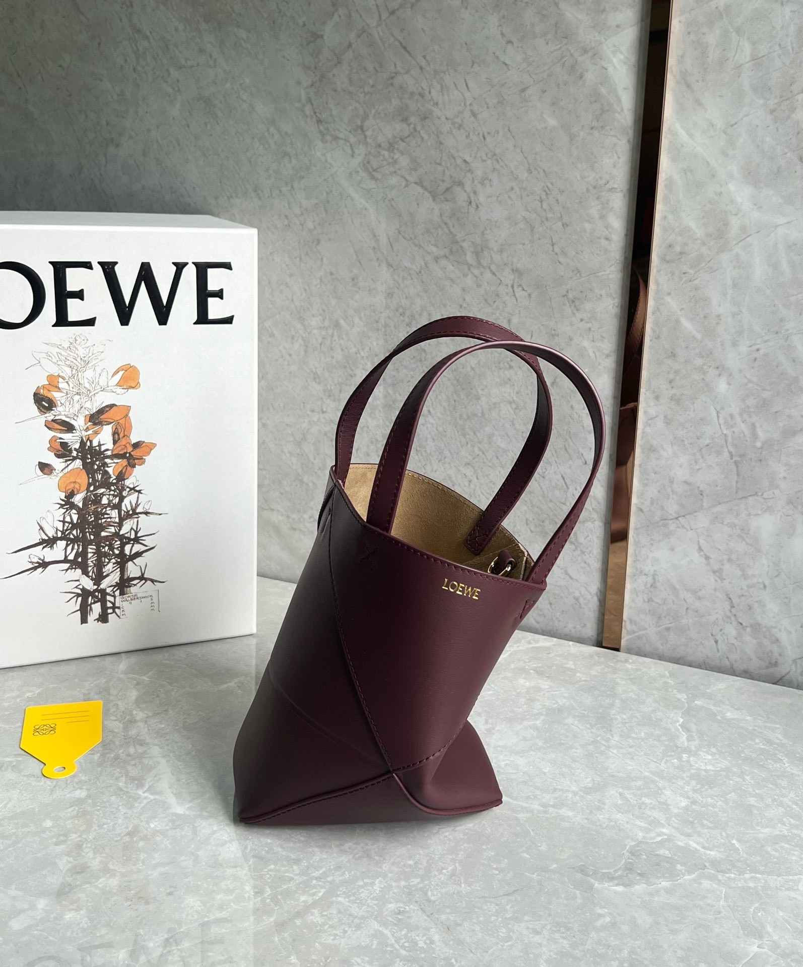 Loewe Mini Puzzle Fold Tote Bag in Bordeaux Calfskin