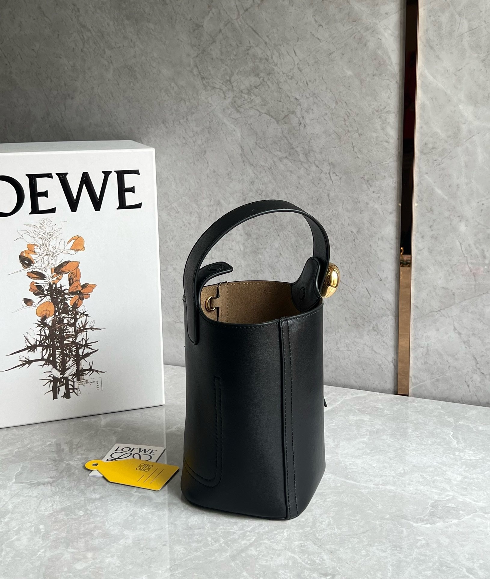 Loewe Mini Pebble Bucket Bag in Black Calfskin