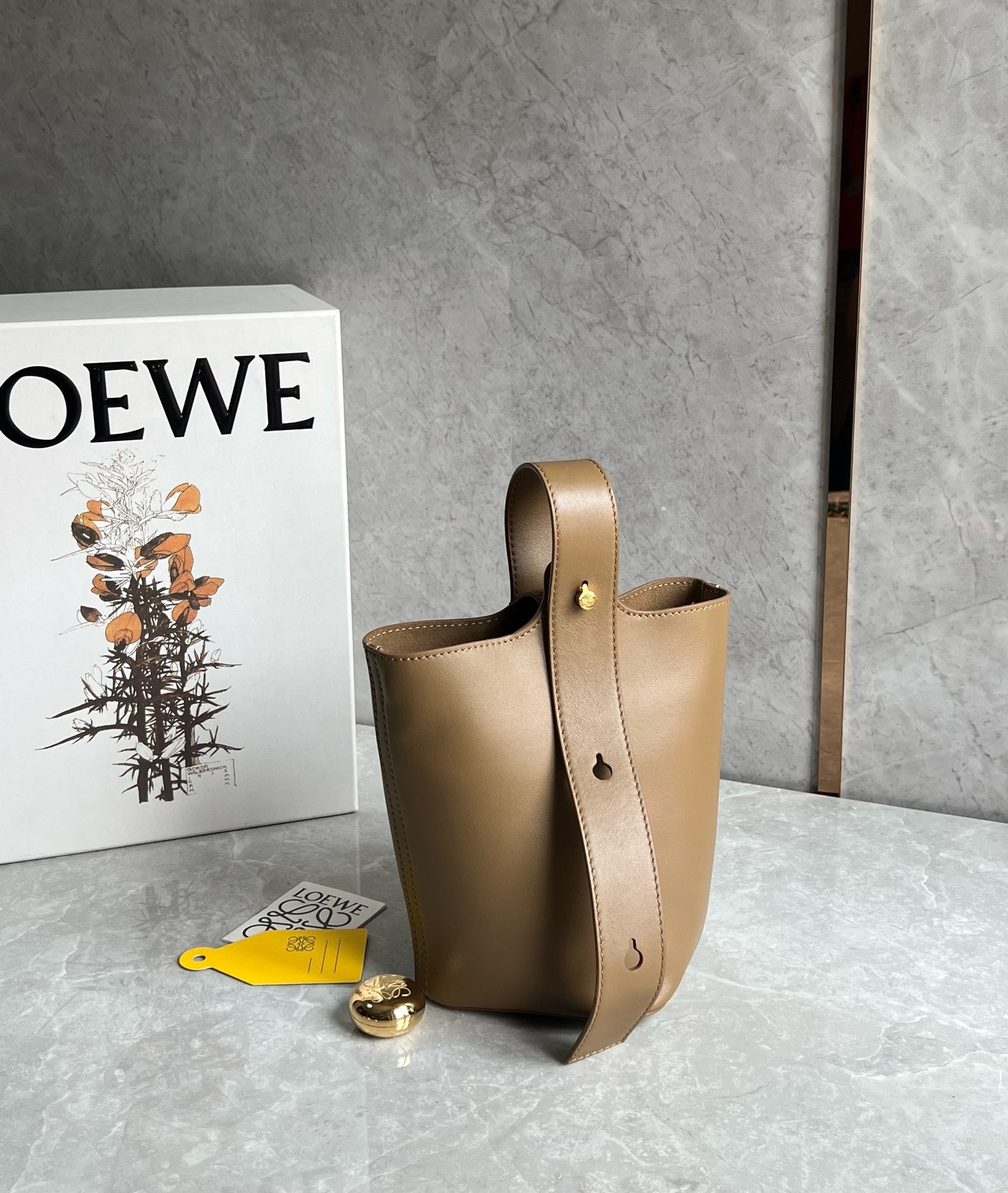 Loewe Mini Pebble Bucket Bag in Oak Calfskin