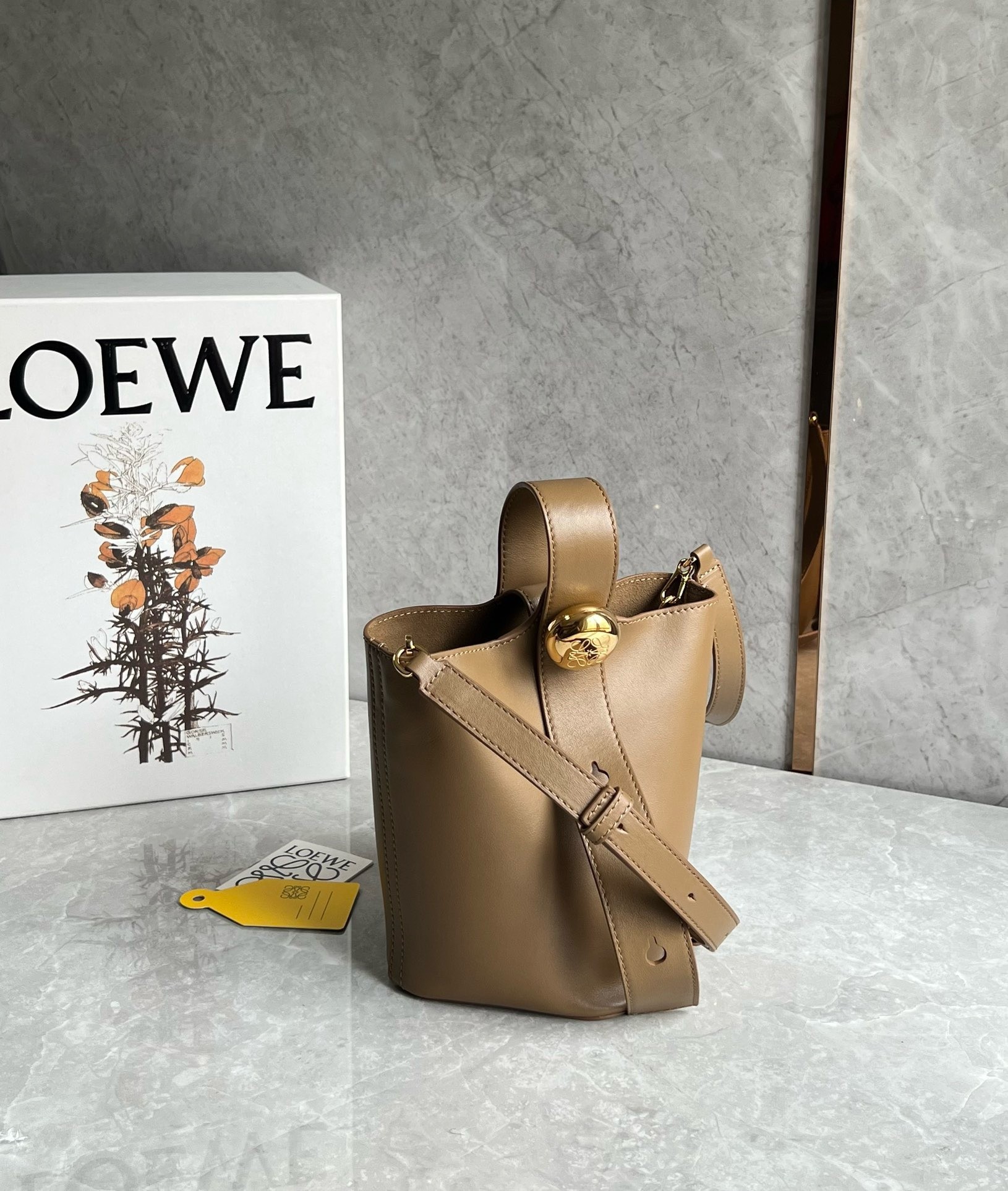 Loewe Mini Pebble Bucket Bag in Oak Calfskin