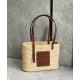 Loewe Small Square Basket Bag in Raffia and Brown Calfskin