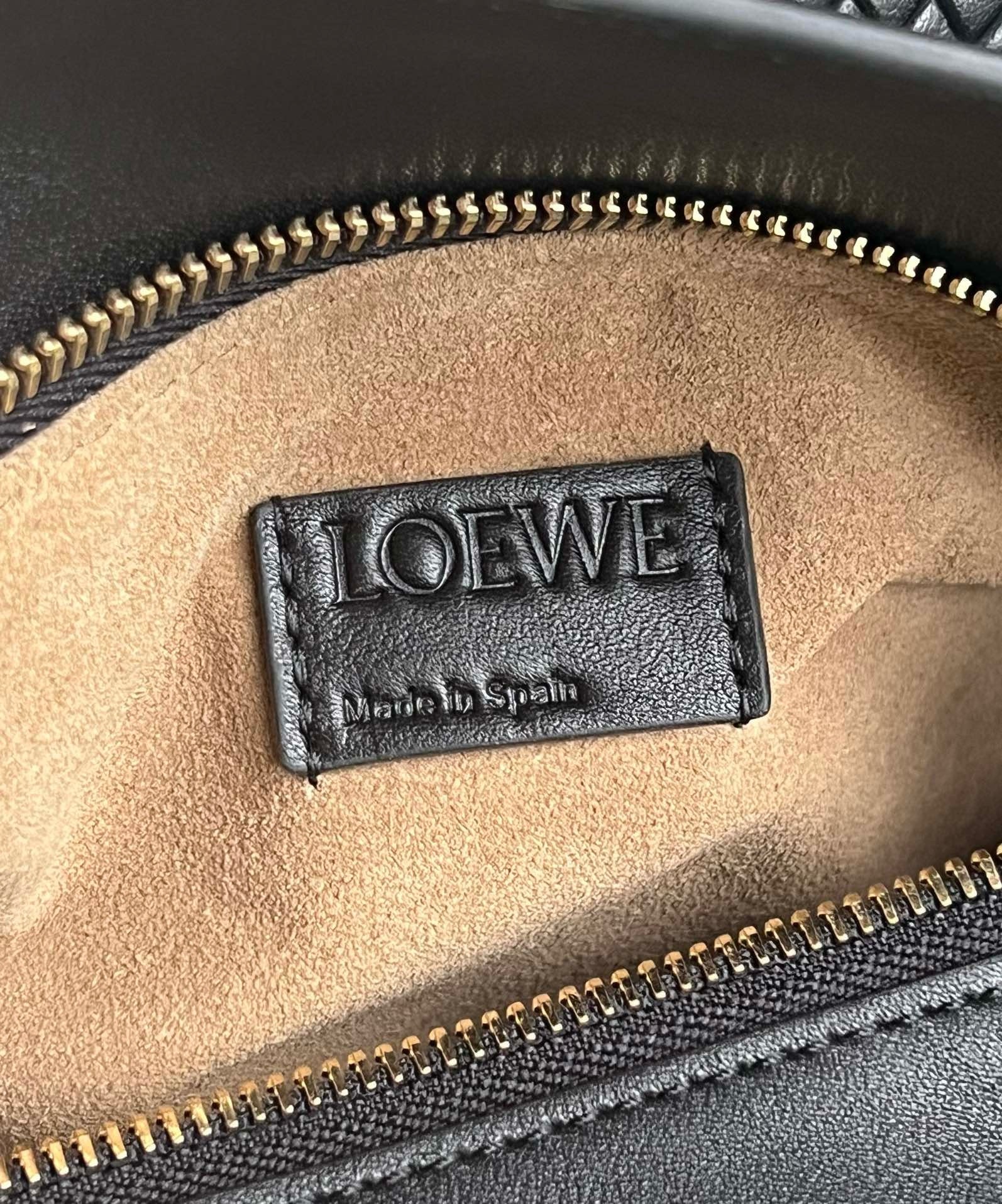 Loewe Puzzle Small Bag in Black Calfskin with Woven Handle