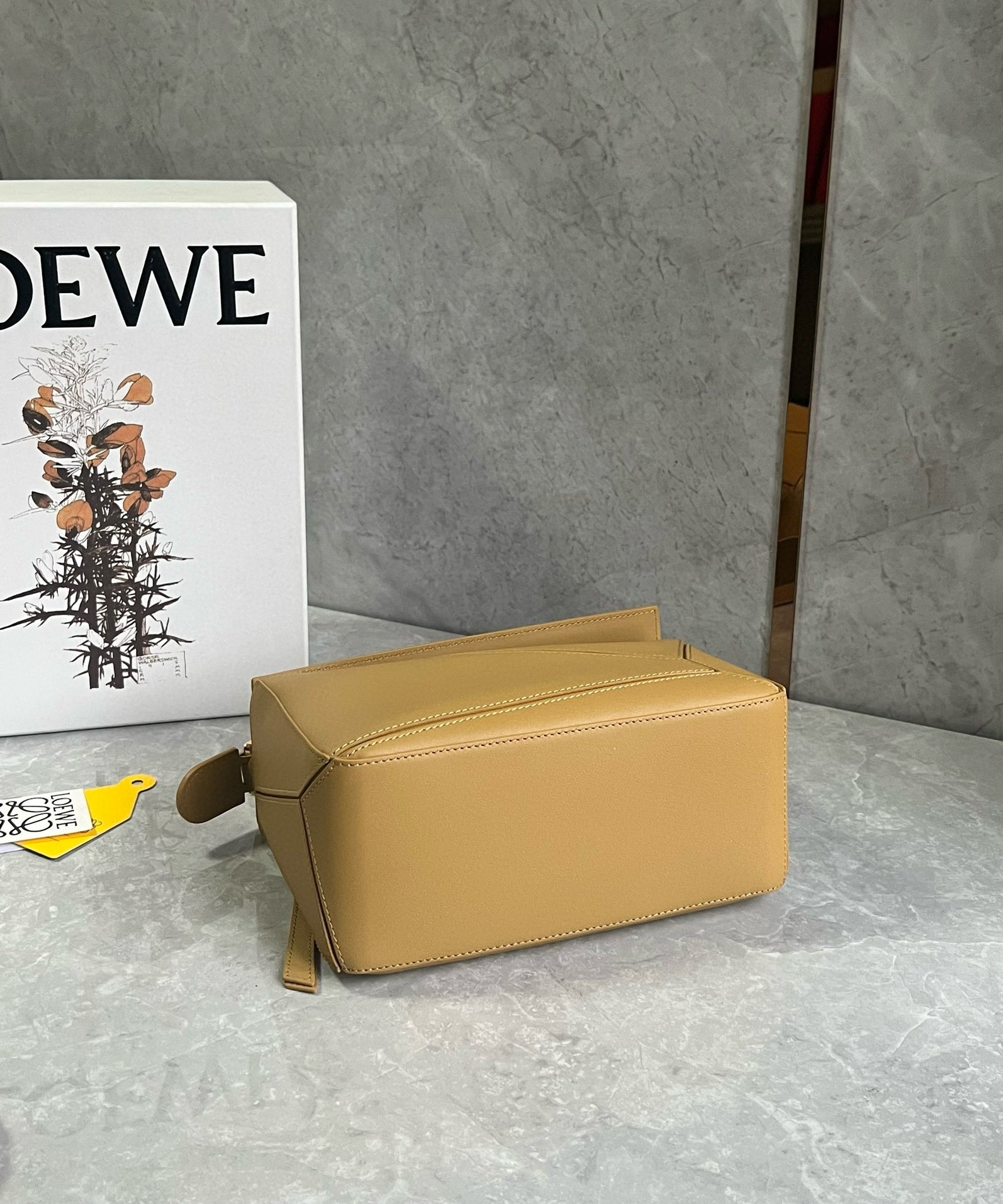 Loewe Puzzle Small Bag in Sahara Calfskin with Woven Handle