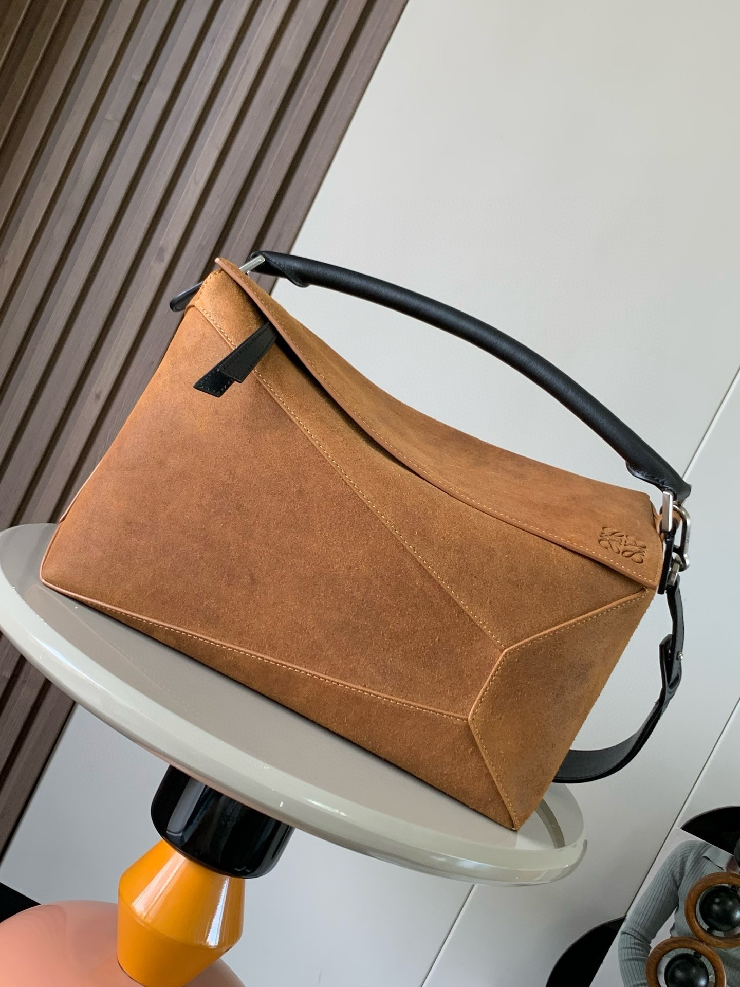 Loewe Puzzle Large Bag in Brown Suede Calfskin