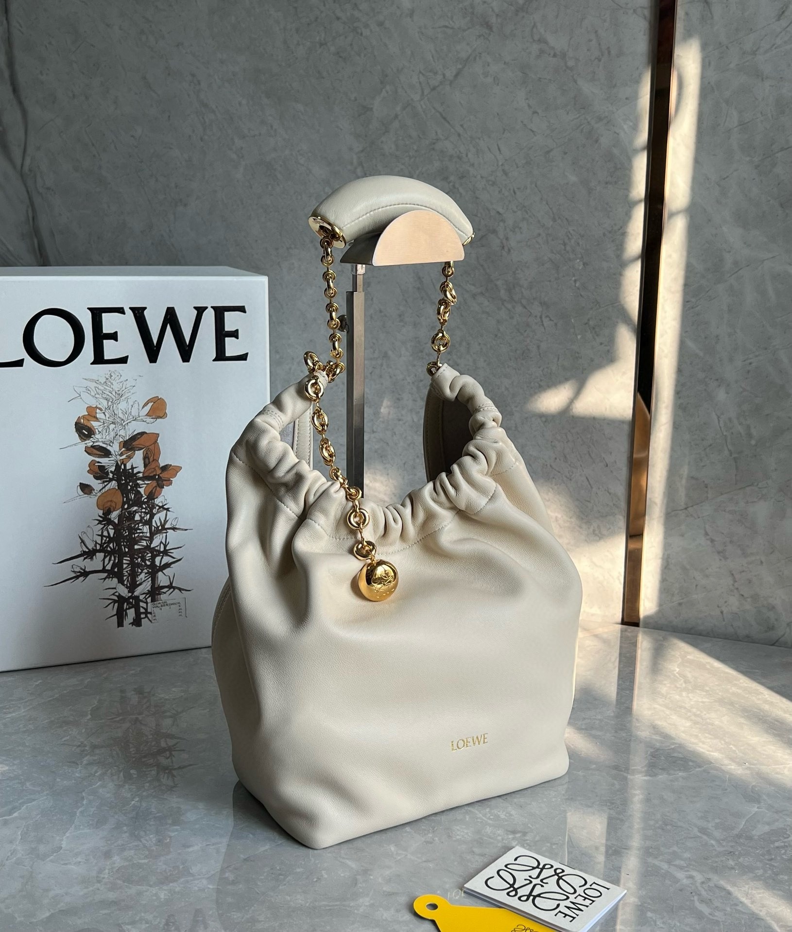 Loewe Small Squeeze Bag in White Nappa Lambskin