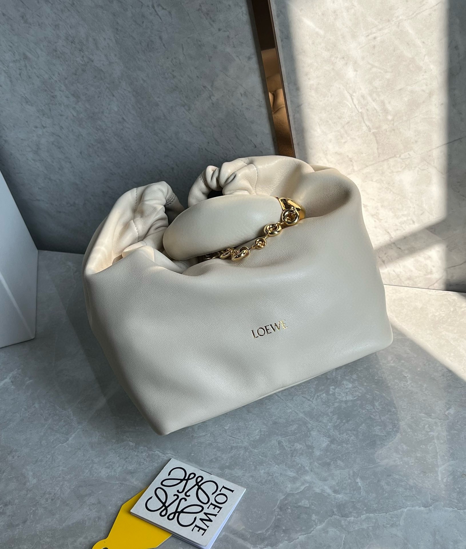 Loewe Small Squeeze Bag in White Nappa Lambskin